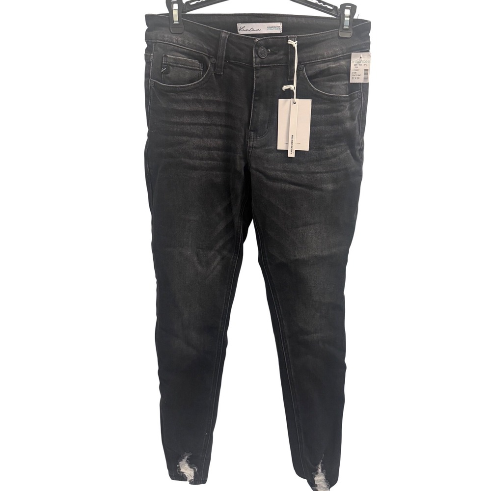 KanCan Maurices Womens Black Distressed Mid Rise Skinny Jeans 27x28 NWT